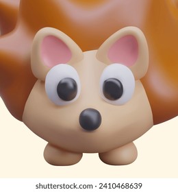 Vector 3D funny hedgehog in cartoon style. Face of forest animal closeup. Cute character with big eyes and ears. Template for game design. Color illustration