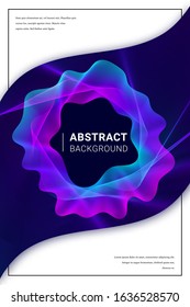Vector 3d futuristic poster design with pink and blue flowing lines frame. Trendy abstract graphic element with text on white background.