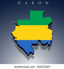 vector 3d Gabon map with a flag on a blue background, EPS 10
