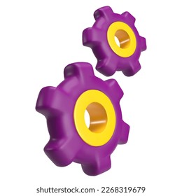 Vector 3d gear icon. Teamwork concept. Technical support illustration, isolated on white background. Cartoon realistic cogwheel