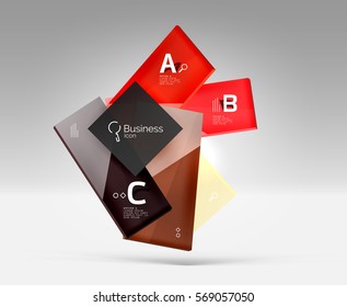 Vector 3d geometric abstract background template. Glossy glass plates