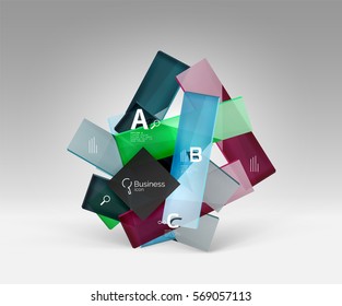 Vector 3d geometric abstract background template. Glossy glass plates