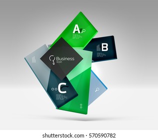Vector 3d geometric abstract background template. Glossy glass plates