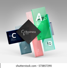 Vector 3d geometric abstract background template. Glossy glass plates