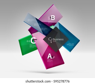 Vector 3d geometric abstract background template. Glossy glass plates