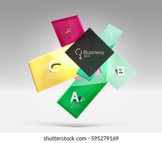 Vector 3d geometric abstract background template. Glossy glass plates