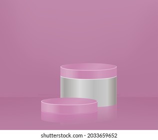 Vector 3d geometric step cylinder podium platform for cosmetic products presentation.Mock up design empty space