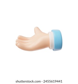 Vector 3D gesture of an outstretched open palm: a symbol of help on a white background. The icon is ideal for concepts of charitable and business organizations