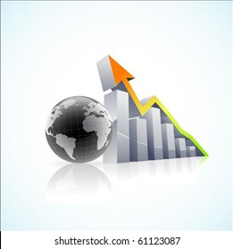 vector 3d global economy bar graph with colorful growth arrow