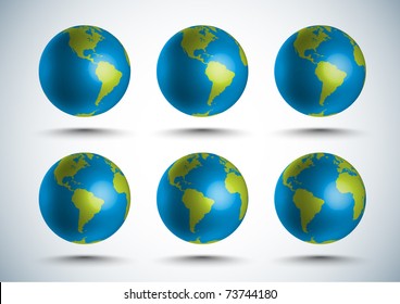 Vector 3D Globe, 10 degree rotation