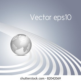 Vector 3d globe on gray blue background with silver lines - abstract business template