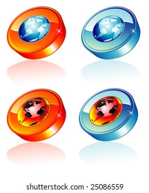 VECTOR 3D Glossy Earth Icon with reflection