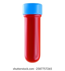 Vector 3d glossy glass test tube with red blood seamless in realistic cute style. Bright medical equipment for branding or education.