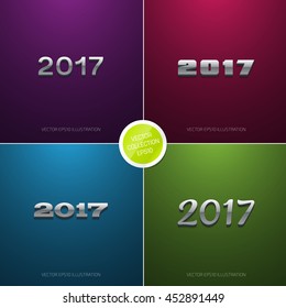 Vector 3d glossy metallic 2017 year poster designs collection, calendar covers