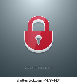 Vector 3d glossy plastic padlock icon. White and red