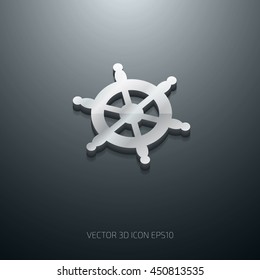 Vector 3d glossy ship's helm stainless steel metal icon