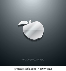 Vector 3d glossy stainless steel apple silhouette icon