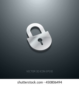 Vector 3d glossy stainless steel metal padlock icon