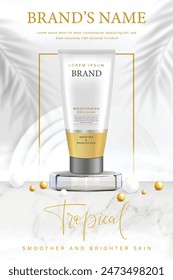 The vector of 3d gold cosmetic adverting with the luxury white and gold background and template