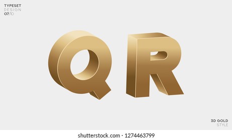 Vector 3D Gold Font Set. 3D Luxury Alphabet Letters, Numbers and Symbols.