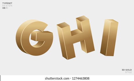 Vector 3D Gold Font Set. 3D Luxury Alphabet Letters, Numbers and Symbols.