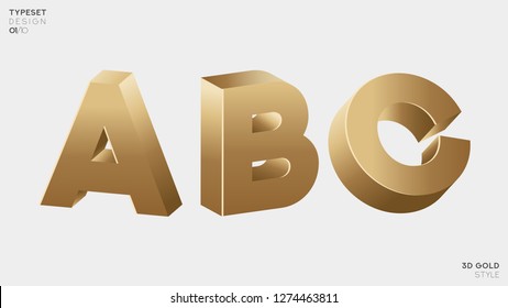 Vector 3D Gold Font Set. 3D Luxury Alphabet Letters, Numbers and Symbols.