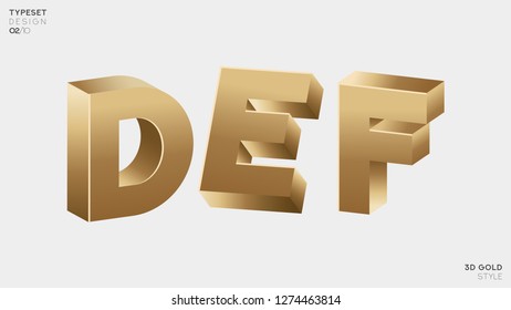 Vector 3D Gold Font Set. 3D Luxury Alphabet Letters, Numbers and Symbols.