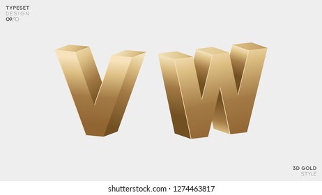 Vector 3D Gold Font Set. 3D Luxury Alphabet Letters, Numbers and Symbols.