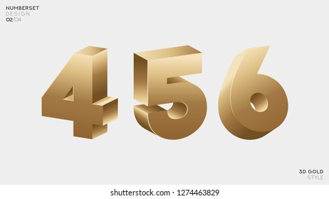 Vector 3D Gold Font Set. 3D Luxury Alphabet Letters, Numbers and Symbols.