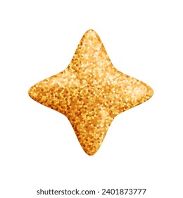 Vector 3d gold glitter star sparkling icon on white background. Cute realistic cartoon 3d render of glossy four pointed sparkle star Illustration for magic decoration, web, game design, app.