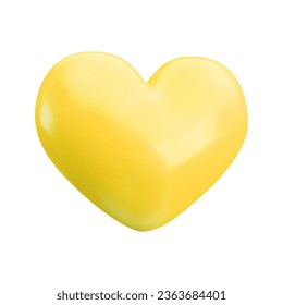 Vector 3d gold heart icon. Cute realistic yellow heart shape isolated on white background. Minimal 3d render heart illustration for Valentines day, Mothers Day, birthday, wedding decoration.