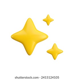 Vector 3d gold sparkle star set on white background. Cute realistic cartoon 3d render, glossy yellow four pointed shining stars concept for magic sparkling decoration, web, game, app, flash symbol.