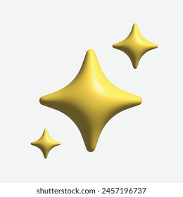 Vector 3d oro brillante estrella conjunto de colección sobre fondo blanco. Dibujos animados realistas 3d render, brillante amarillo cuatro estrellas brillantes conceptos para la decoración mágica brillante, Web, juego, App.