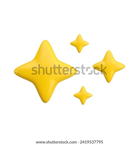Vector 3d gold sparkle star set on white background. Cute realistic cartoon 3d render, glossy yellow four pointed shining stars concept for magic sparkling decoration, web, game, app, flash symbol.