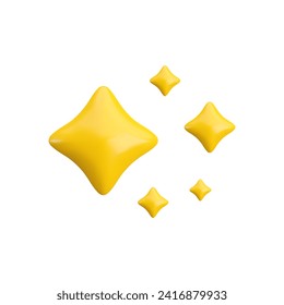 Vector 3d gold sparkle stars on white background. Cute realistic cartoon 3d render, glossy yellow four pointed shining stars concept for magic sparkling decoration, web, game, app, flash symbol
