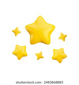 Vector 3d gold sparkling star composition isolated on white background. Cute realistic cartoon 3d starry concept, yellow shiny stars render for magic decoration, web, game, app, design, nursery.