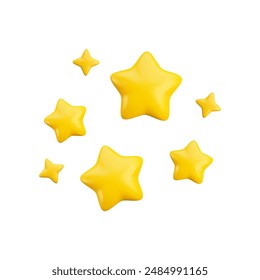 Vector 3d gold sparkling star composition on white background. Cute realistic cartoon 3d starry concept, yellow glossy stars render illustration for magic decoration, web, game, app, design, nursery.