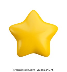Vector 3d gold star icon on white background. Cute realistic cartoon 3d render, glossy yellow star Illustration for customer rating concept, decoration, web, game design, app.