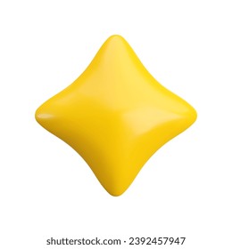 Icono de estrella de oro vectorial 3d sobre fondo blanco. Dibujo de dibujos animados realistas, presentación 3d, brillo amarillo brillante de cuatro estrellas brillante de cuatro puntas Ilustración para la decoración mágica brillante, web, diseño de juegos, app, web.
