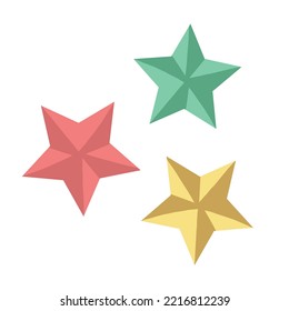 Vector 3D Gold Stars Design-Elemente auf weißem Hintergrund. Shining Stars Dekoratives Design. goldene, grüne und rosafarbene Sterne für Weihnachtsfeiern oder für jedes andere Konzept. 3D-Stars-Elemente