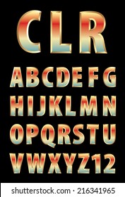vector 3d golden alphabet with color reflection 