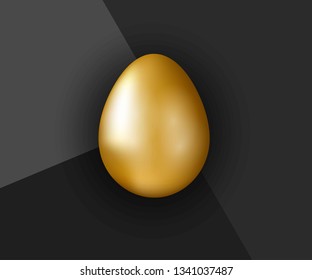 Vector 3d golden egg on black square background. Sale banner