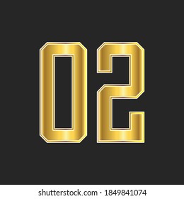 Vector 3d golden number. 02 number vector. Eps10 vector illustration.