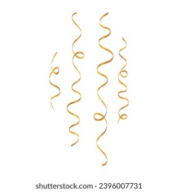 Vector 3d golden ribbon confetti set on white.
