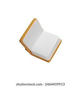 Vector 3D graphics of an open book with a yellow cover and blank white pages. A perfect icon for educational publishers in cartoon style presented on a white isolated background.