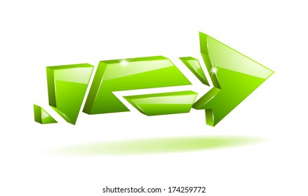 vector 3D green broken arrow pointer with reflection