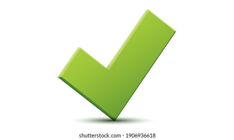 Vector 3d Green Checklist Checkmark Icon. Correct Check Mark Answer Flag. OK And Yes.