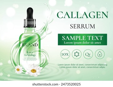 The vector of 3d green cosmetic adverting with the green background and template