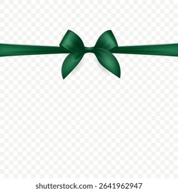 Vector 3d Green Ribbon Bow Isolated. Realistic Satin Bow and Ribbon. Green Ribbon Bow for Gift, Present, Decoration, Holiday, Celebration, Packaging, Greeting Card, Invitation, Party, Design, Poster