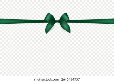 Vector 3d Green Ribbon Bow Isolated. Realistic Satin Bow and Ribbon. Green Ribbon Bow for Gift, Present, Decoration, Holiday, Celebration, Packaging, Greeting Card, Invitation, Party, Design, Poster
